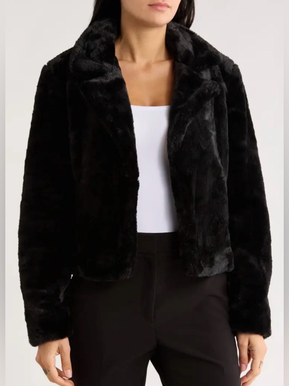 Blank NYC Faux Fur Cropped Be My Guest Bomber Coat Jacket SZ SM Cozy Warm Chic